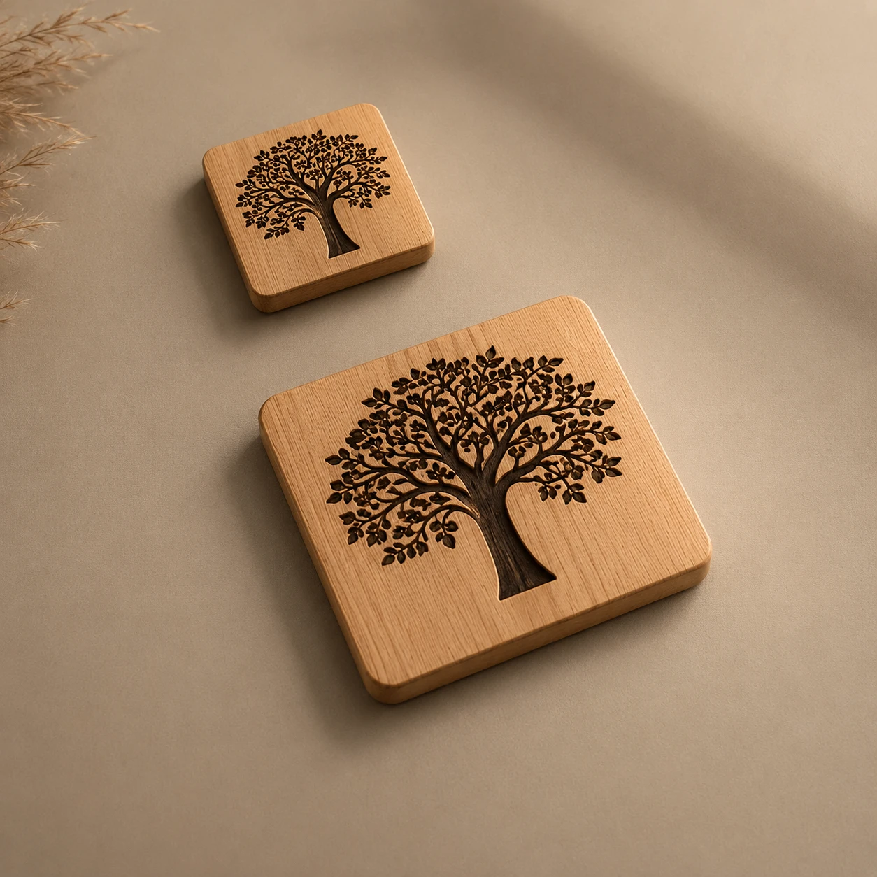 Tree Design Wooden Handle (Square)
